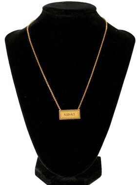 Versace Gold Color Metal Logo Engraved Necklace